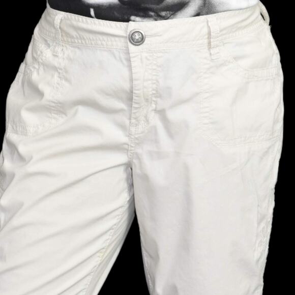 Vintage Cargo Capri Shorts Beige Bermuda Low Rise Embroidery Ruched Y2K Size 10 - Picture 4 of 13